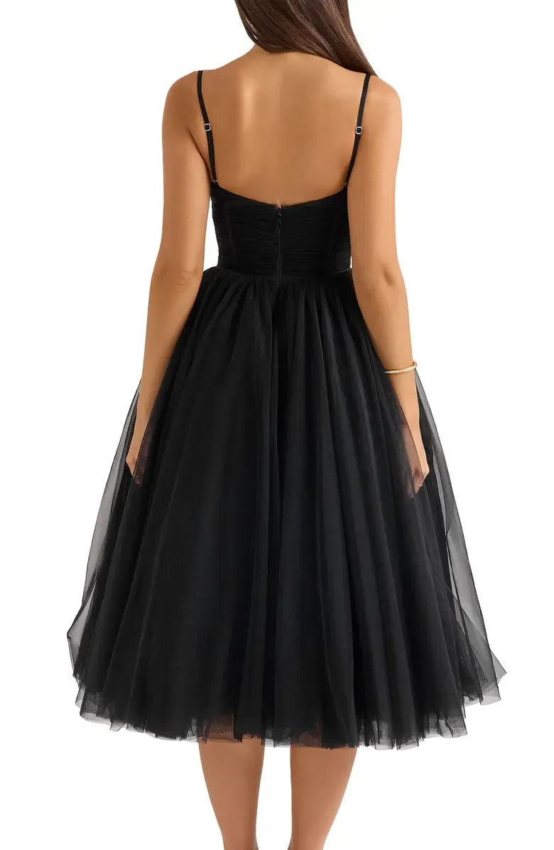 Affordable A-Line Spaghetti Straps Sleeveless Tea-Length Prom Dress