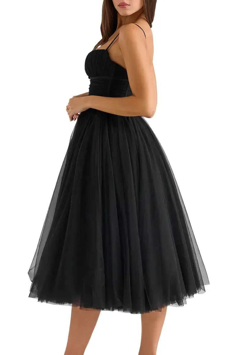 Affordable A-Line Spaghetti Straps Sleeveless Tea-Length Prom Dress