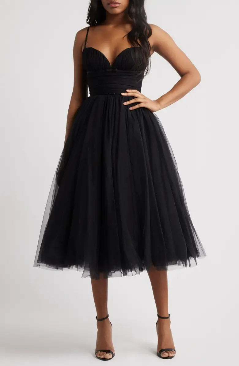 Affordable A-Line Spaghetti Straps Sleeveless Tea-Length Prom Dress