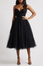 Affordable A-Line Spaghetti Straps Sleeveless Tea-Length Prom Dress