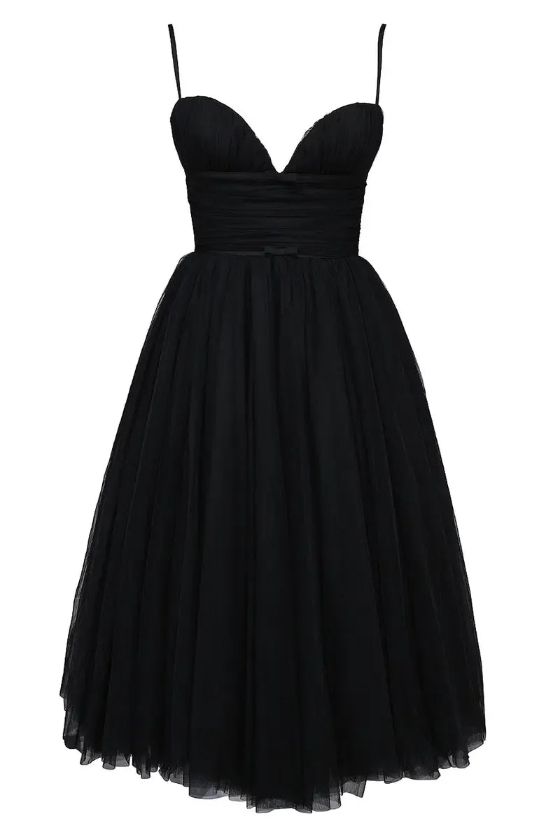 Affordable A-Line Spaghetti Straps Sleeveless Tea-Length Prom Dress