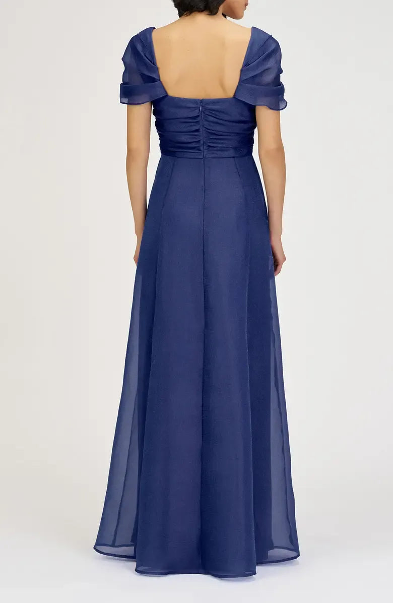 Affordable A-Line Square Neck Cap Sleeve Zipper Up Floor-Length Prom Dress