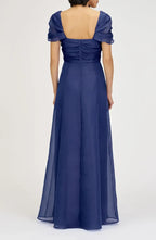 Affordable A-Line Square Neck Cap Sleeve Zipper Up Floor-Length Prom Dress