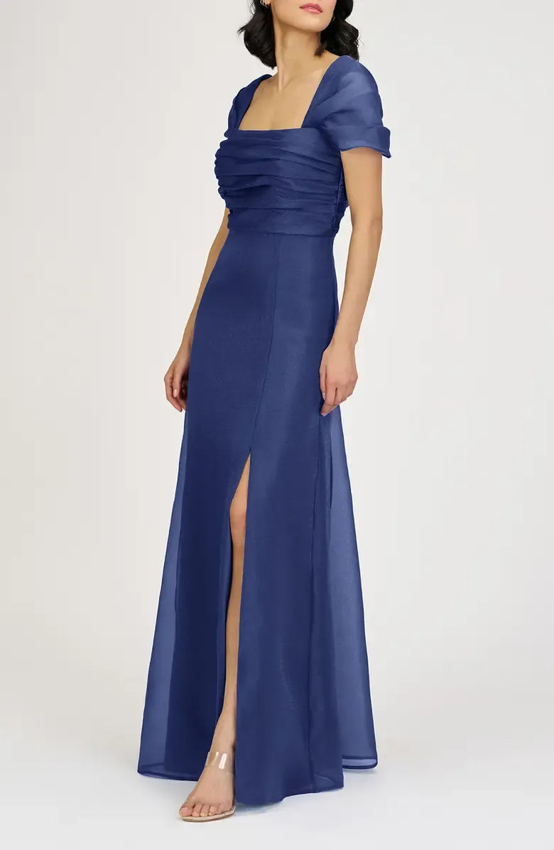 Affordable A-Line Square Neck Cap Sleeve Zipper Up Floor-Length Prom Dress