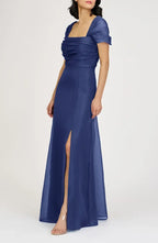 Affordable A-Line Square Neck Cap Sleeve Zipper Up Floor-Length Prom Dress