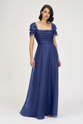 Affordable A-Line Square Neck Cap Sleeve Zipper Up Floor-Length Prom Dress