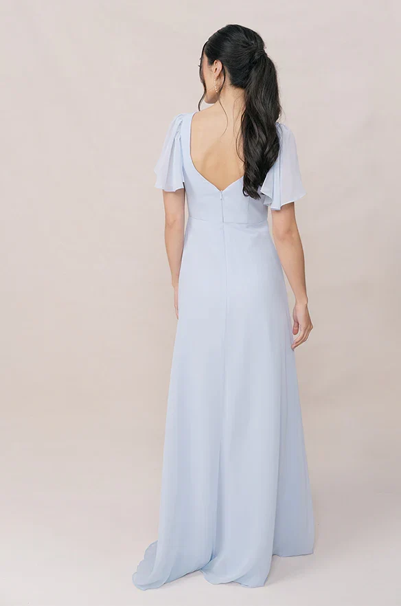 Affordable A-line Sweetheart Neck Flutter Sleeve Back Zipper Ankle-Length Bridesmaid Dress