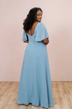Affordable A-line Sweetheart Neck Flutter Sleeve Back Zipper Ankle-Length Plus Size Bridesmaid Dress