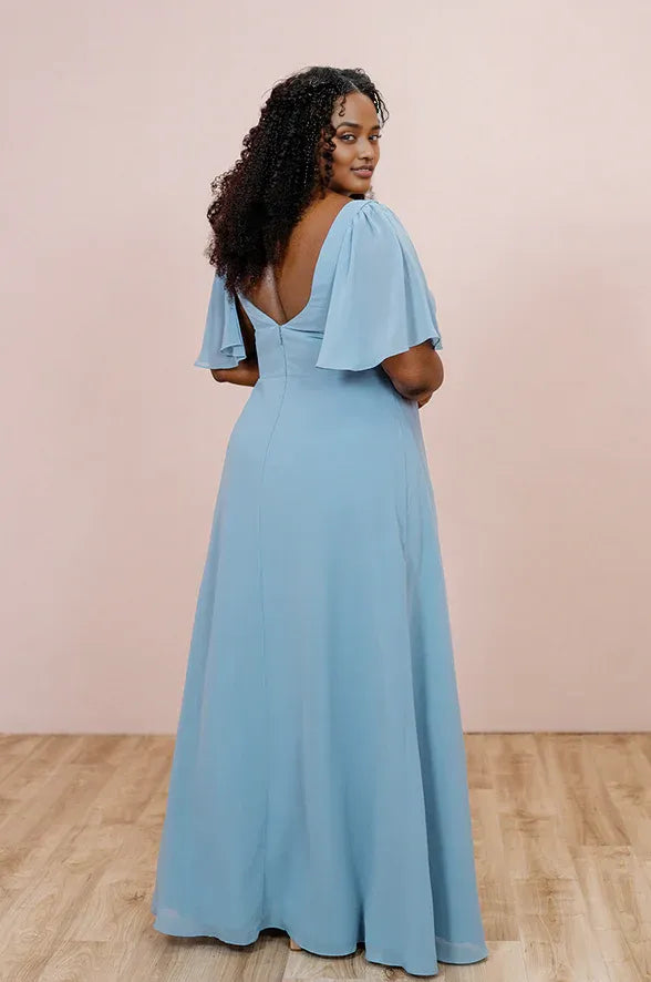 Affordable A-line Sweetheart Neck Flutter Sleeve Back Zipper Ankle-Length Plus Size Bridesmaid Dress