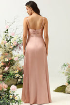 Affordable A Line Spaghetti Straps Sleeveless Slit Floor-Length Prom Dress