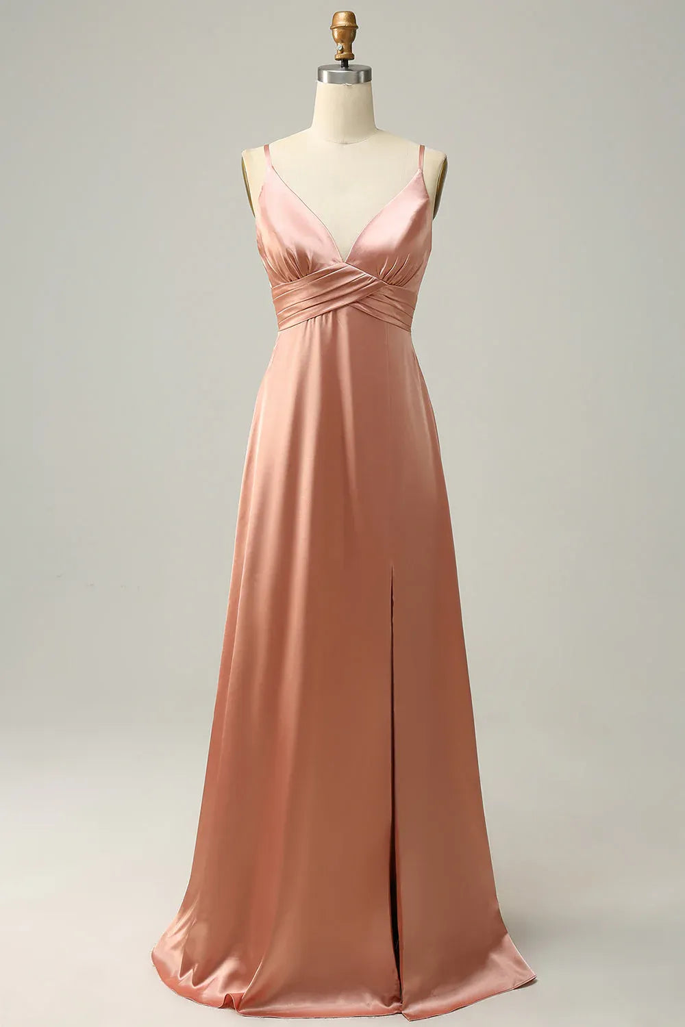 Affordable A Line Spaghetti Straps Sleeveless Slit Floor-Length Prom Dress