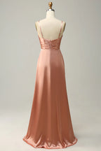 Affordable A Line Spaghetti Straps Sleeveless Slit Floor-Length Prom Dress