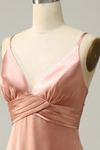Affordable A Line Spaghetti Straps Sleeveless Slit Floor-Length Prom Dress