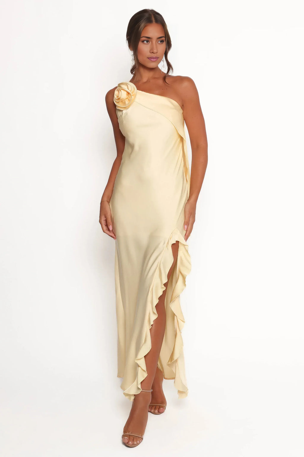 Affordable Column One Shoulder Sleeveless Ankle-Length Prom Dress