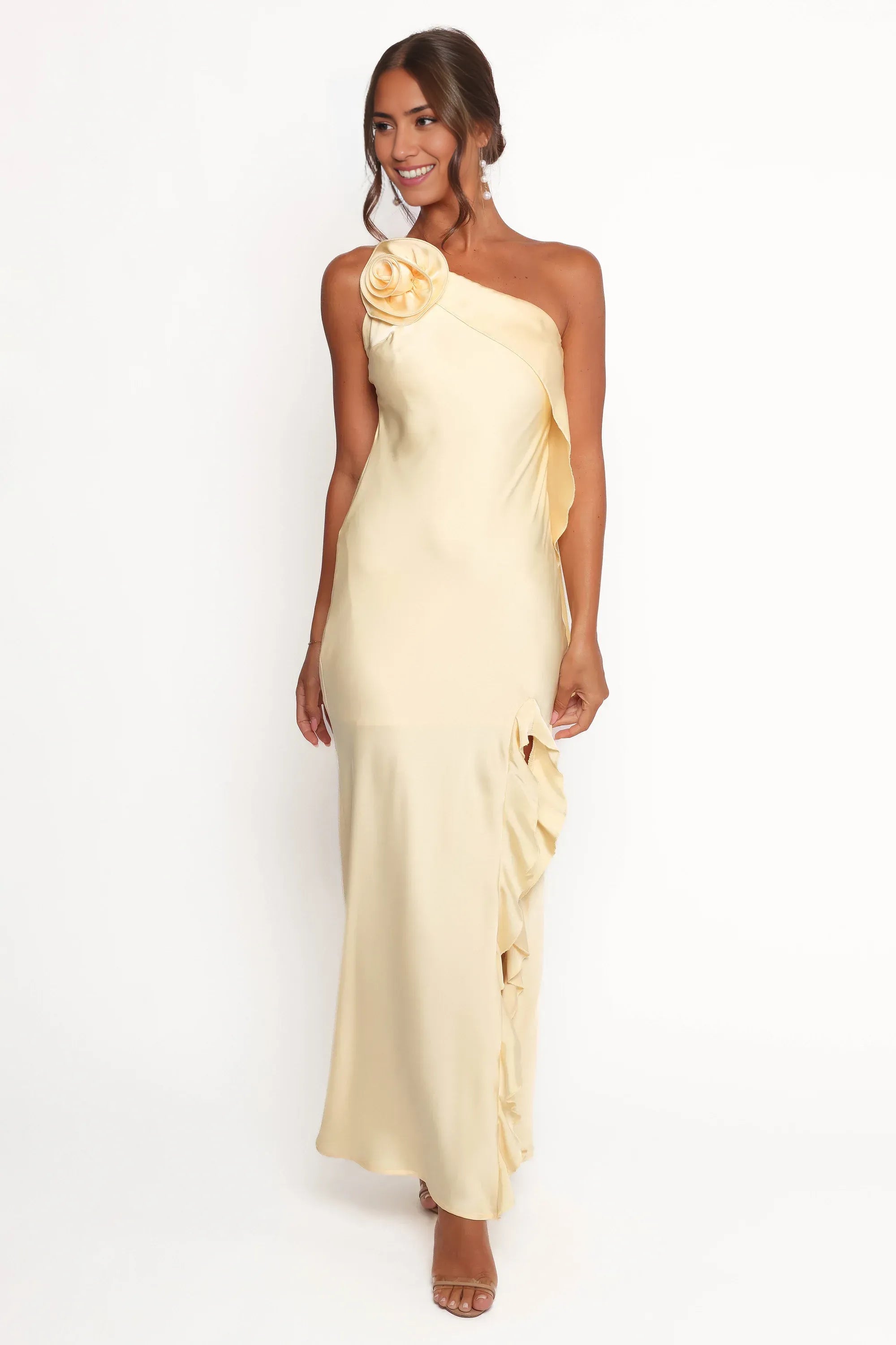 Affordable Column One Shoulder Sleeveless Ankle-Length Prom Dress