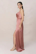 Affordable Fitted Cowl Neck Sleeveless Floor-Length Prom Dress