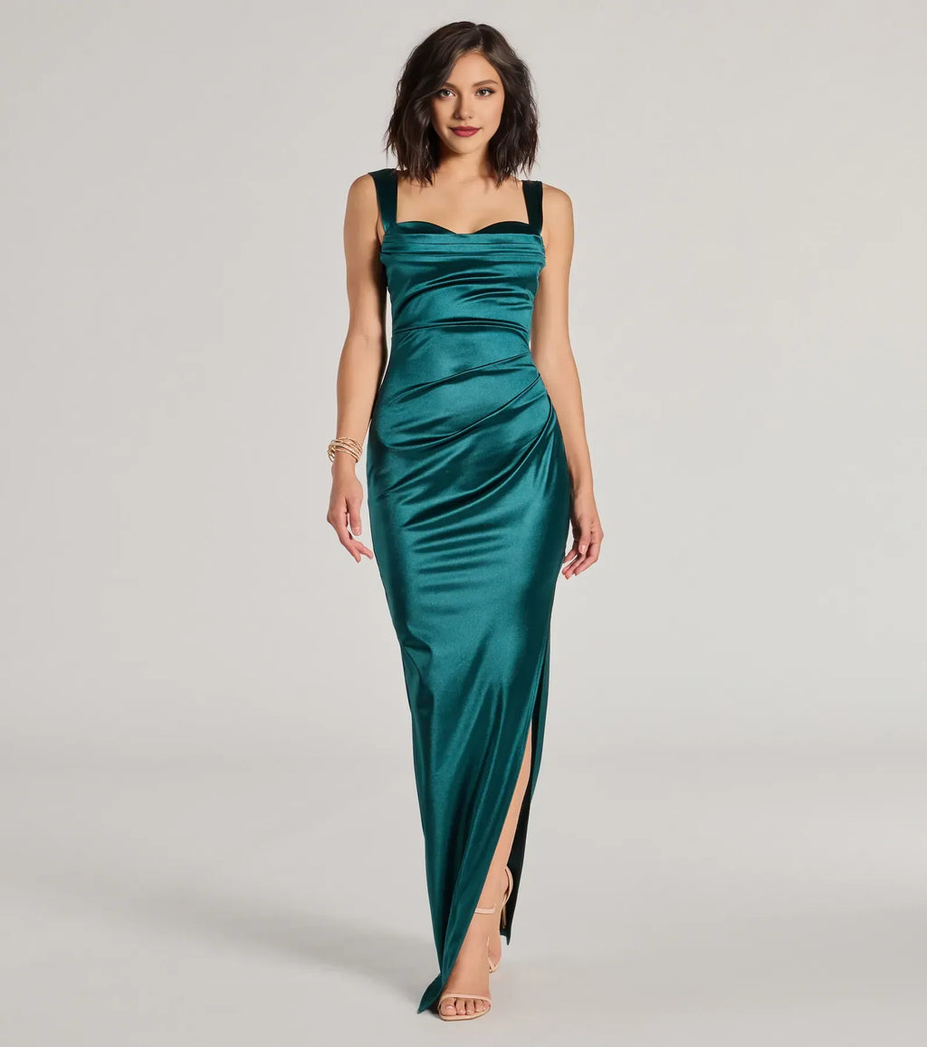 Affordable Fitted Cowl Neck Sleeveless Floor-Length Prom Dress