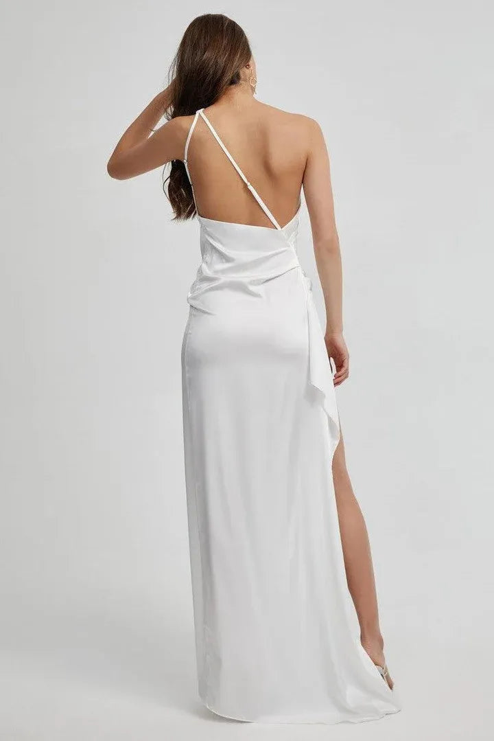 Affordable Fitted One Shoulder Sleeveless Floor-Length Wedding Dress