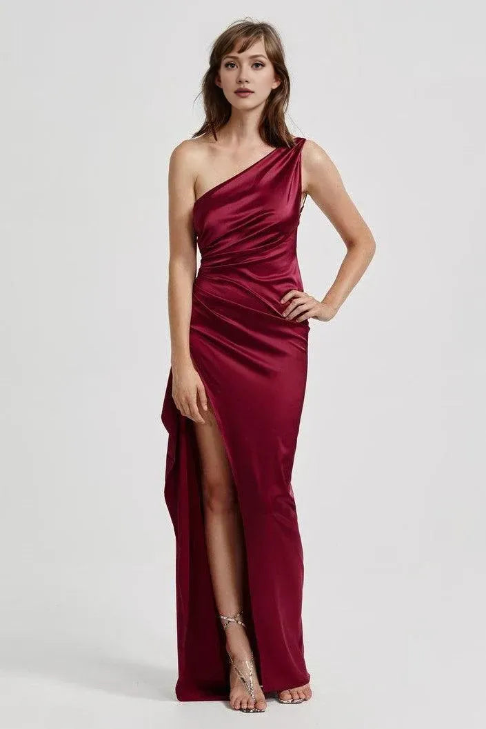 Affordable Fitted One Shoulder Sleeveless Floor-Length Prom Dress