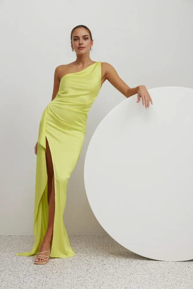 Affordable Fitted One Shoulder Sleeveless Floor-Length Prom Dress