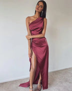 Affordable Fitted One Shoulder Sleeveless Floor-Length Prom Dress