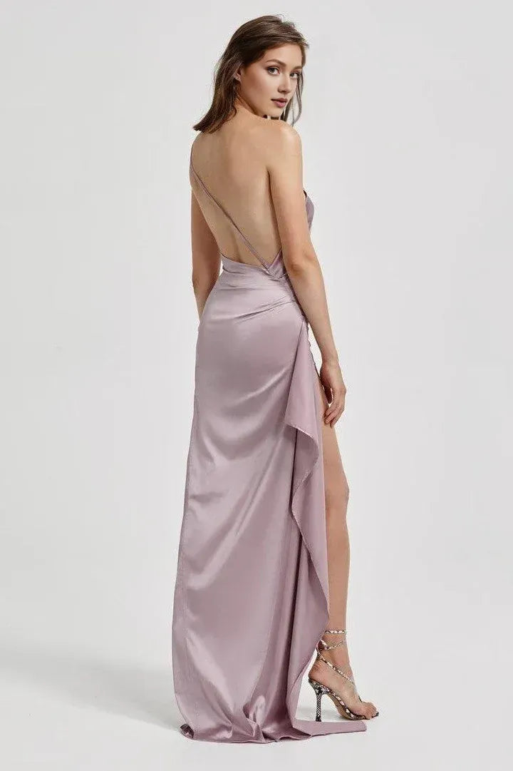 Affordable Fitted One Shoulder Sleeveless Floor-Length Prom Dress