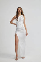 Affordable Fitted One Shoulder Sleeveless Floor-Length Wedding Dress