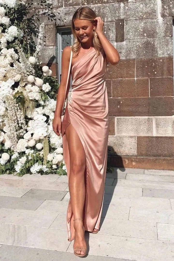 Affordable Fitted One Shoulder Sleeveless Floor-Length Prom Dress