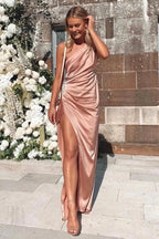 Affordable Fitted One Shoulder Sleeveless Floor-Length Prom Dress