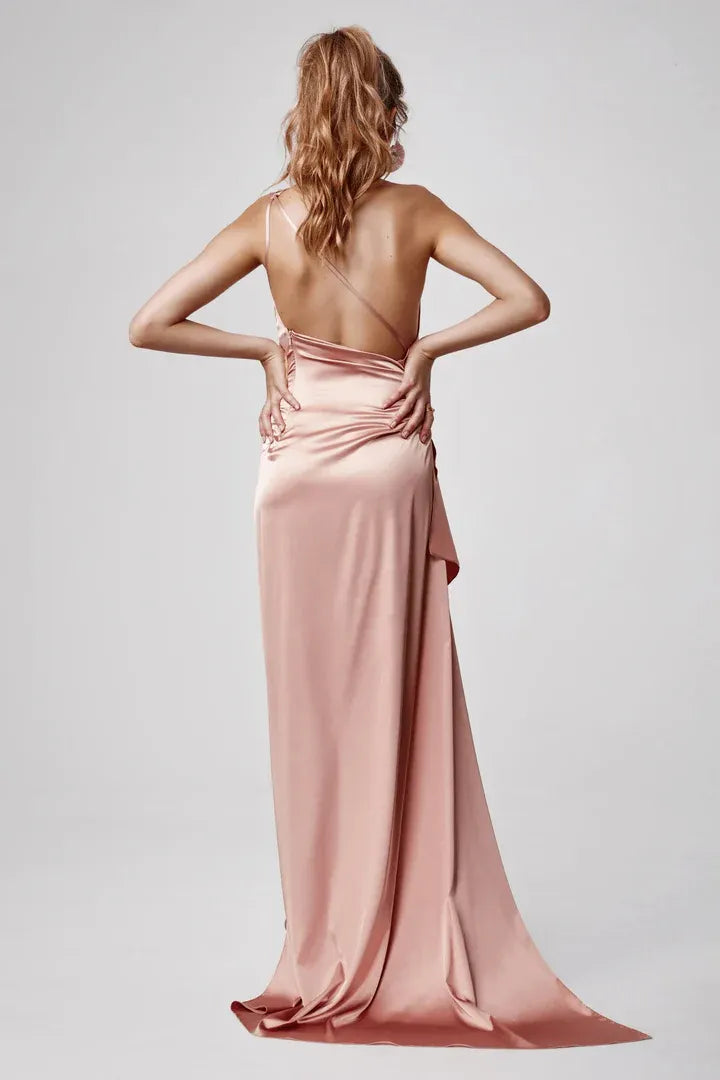 Affordable Fitted One Shoulder Sleeveless Floor-Length Prom Dress