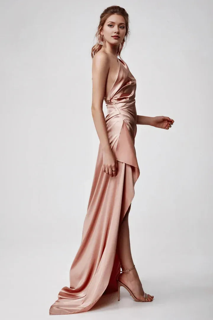 Affordable Fitted One Shoulder Sleeveless Floor-Length Prom Dress