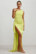 Affordable Fitted One Shoulder Sleeveless Floor-Length Prom Dress