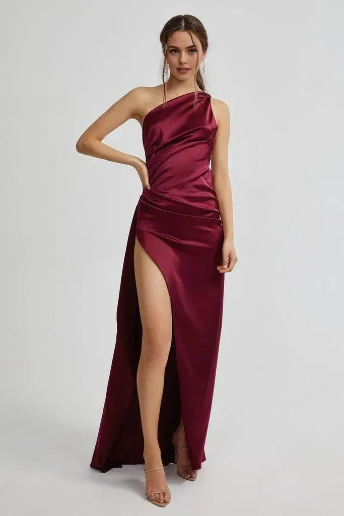 Affordable Fitted One Shoulder Sleeveless Floor-Length Prom Dress