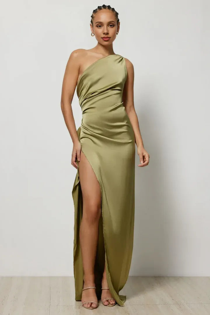 Affordable Fitted One Shoulder Sleeveless Floor-Length Prom Dress