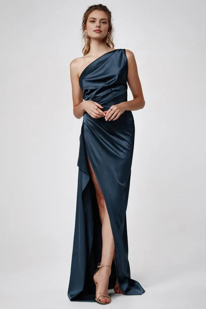 Affordable Fitted One Shoulder Sleeveless Floor-Length Prom Dress