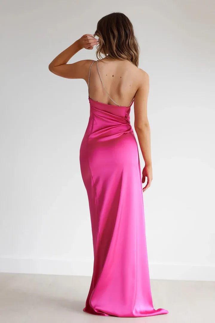 Affordable Fitted One Shoulder Sleeveless Floor-Length Prom Dress