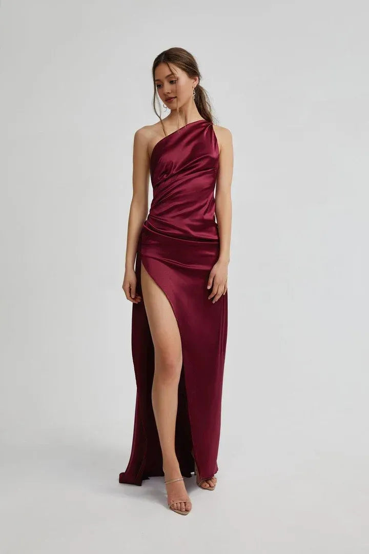 Affordable Fitted One Shoulder Sleeveless Floor-Length Prom Dress