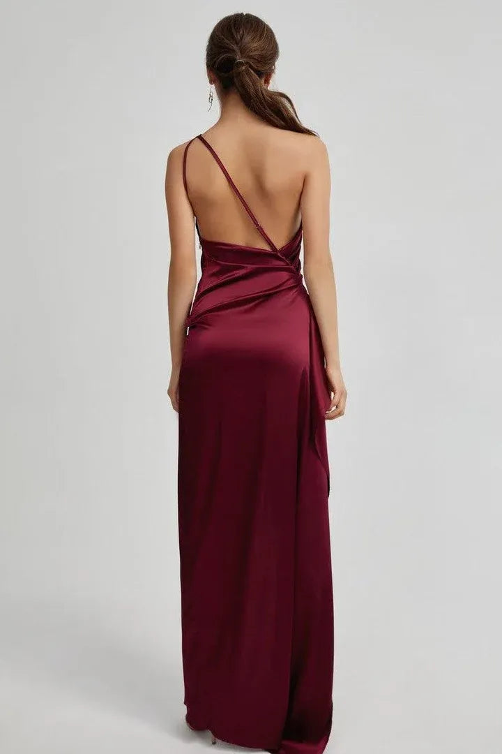 Affordable Fitted One Shoulder Sleeveless Floor-Length Prom Dress