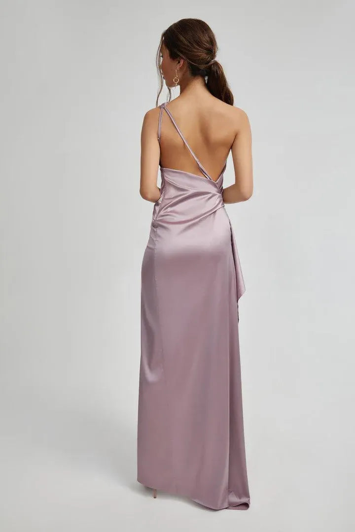 Affordable Fitted One Shoulder Sleeveless Floor-Length Prom Dress