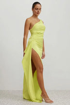 Affordable Fitted One Shoulder Sleeveless Floor-Length Prom Dress