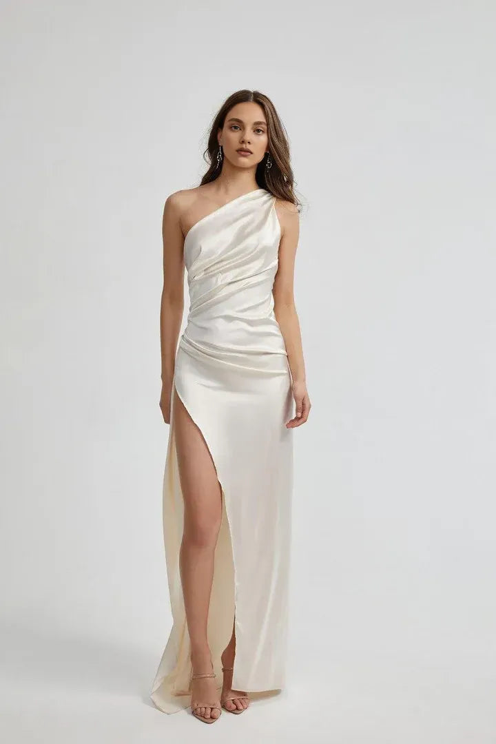 Affordable Fitted One Shoulder Sleeveless Floor-Length Prom Dress