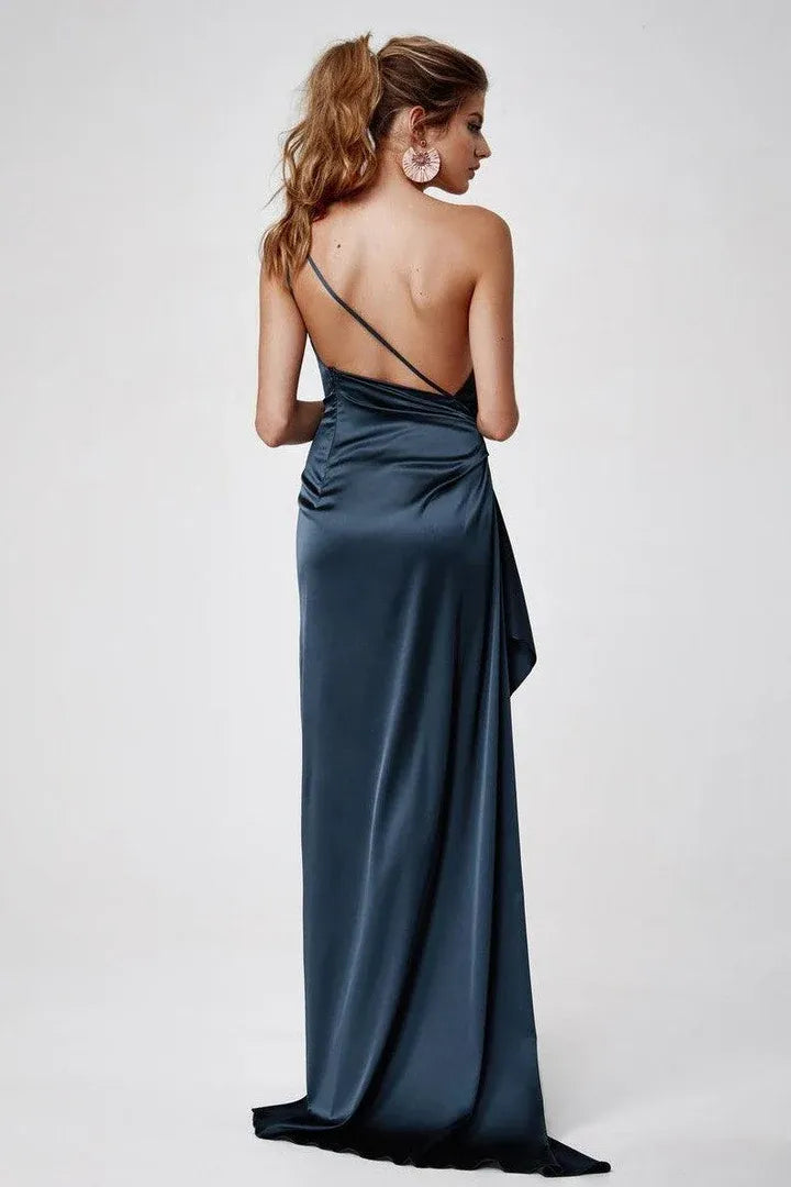 Affordable Fitted One Shoulder Sleeveless Floor-Length Prom Dress