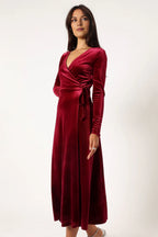 Affordable Fitted V Neck Long Sleeve Ankle-Length Prom Dress