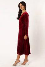 Affordable Fitted V Neck Long Sleeve Ankle-Length Prom Dress
