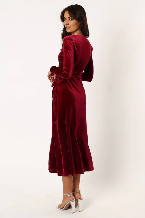 Affordable Fitted V Neck Long Sleeve Ankle-Length Prom Dress