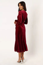 Affordable Fitted V Neck Long Sleeve Ankle-Length Prom Dress