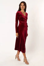 Affordable Fitted V Neck Long Sleeve Ankle-Length Prom Dress