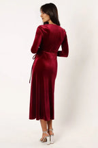 Affordable Fitted V Neck Long Sleeve Ankle-Length Prom Dress