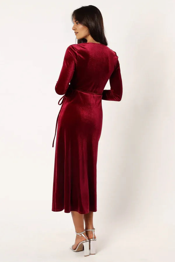 Affordable Fitted V Neck Long Sleeve Ankle-Length Prom Dress