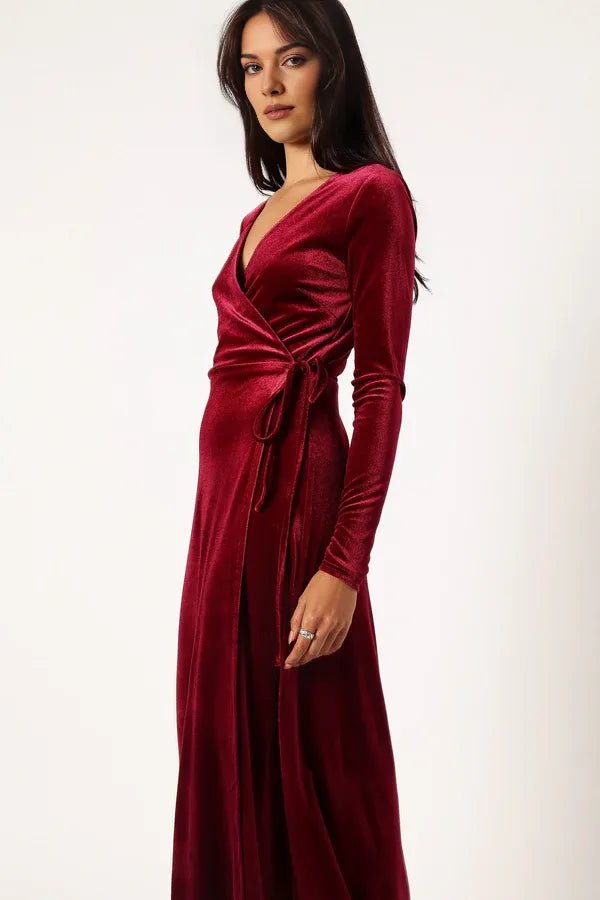 Affordable Fitted V Neck Long Sleeve Ankle-Length Prom Dress